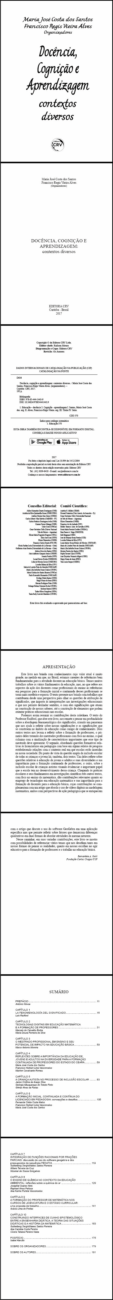 DOCÊNCIA, COGNIÇÃO E APRENDIZAGEM:<br> contextos diversos